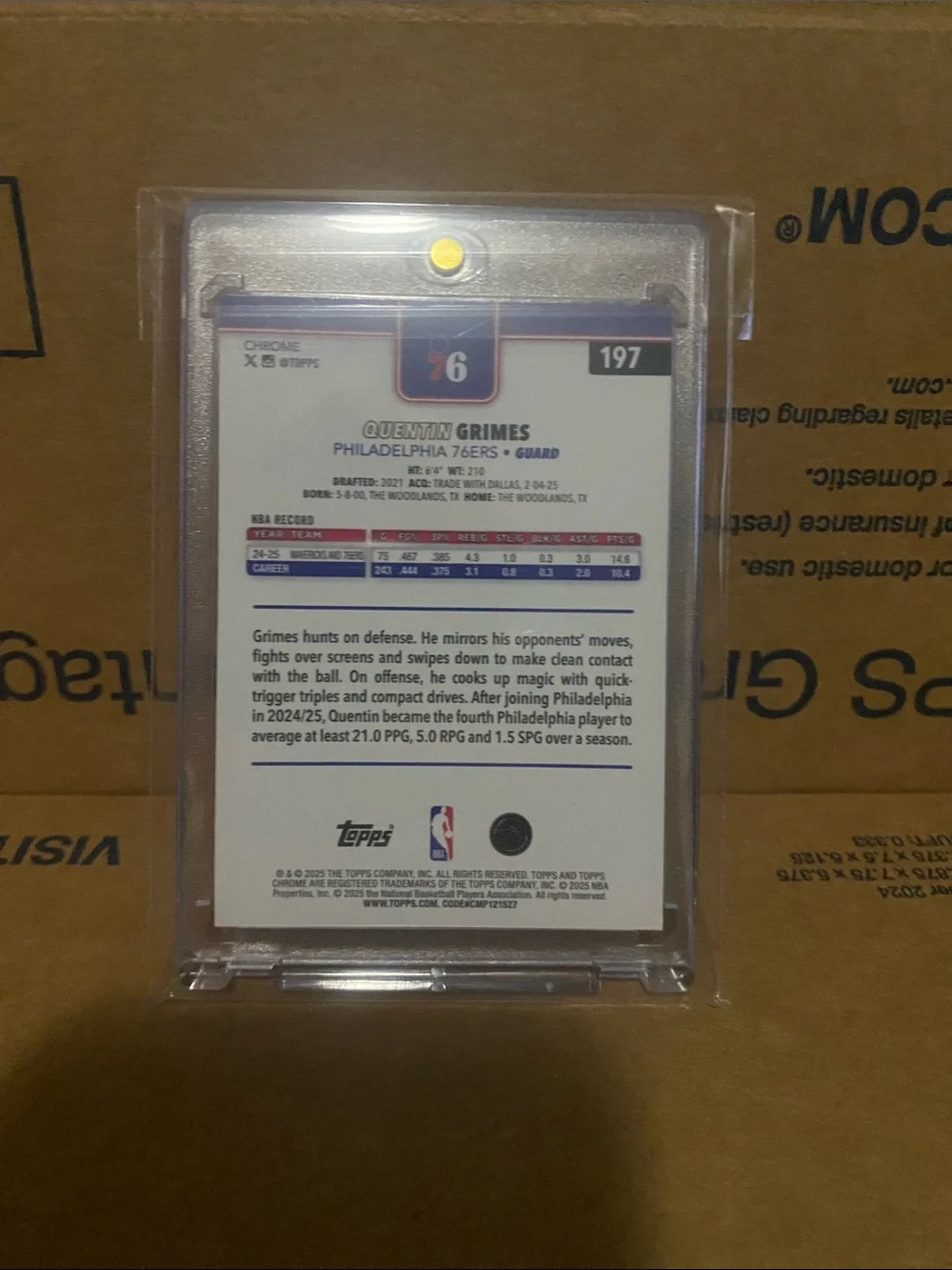 Topps Quentin Grimes Purple & Blue Parallel Trading Card - Picture 2 of 2